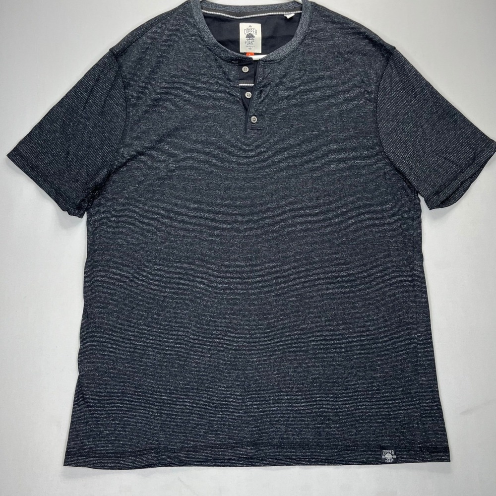 Copper & Oak Henley Shirt Mens Large Gray Space Dye Short Sleeve Cotton BlendTee
